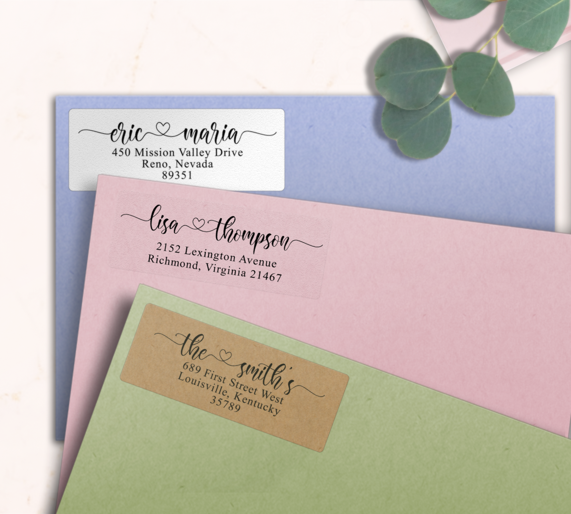 Romantic Heart Accent Return Address Labels on Evelopes
