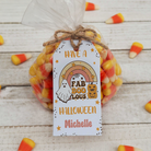 Fab-BOO-lous Halloween Hang Tag with angled corners on candy corn candy bag