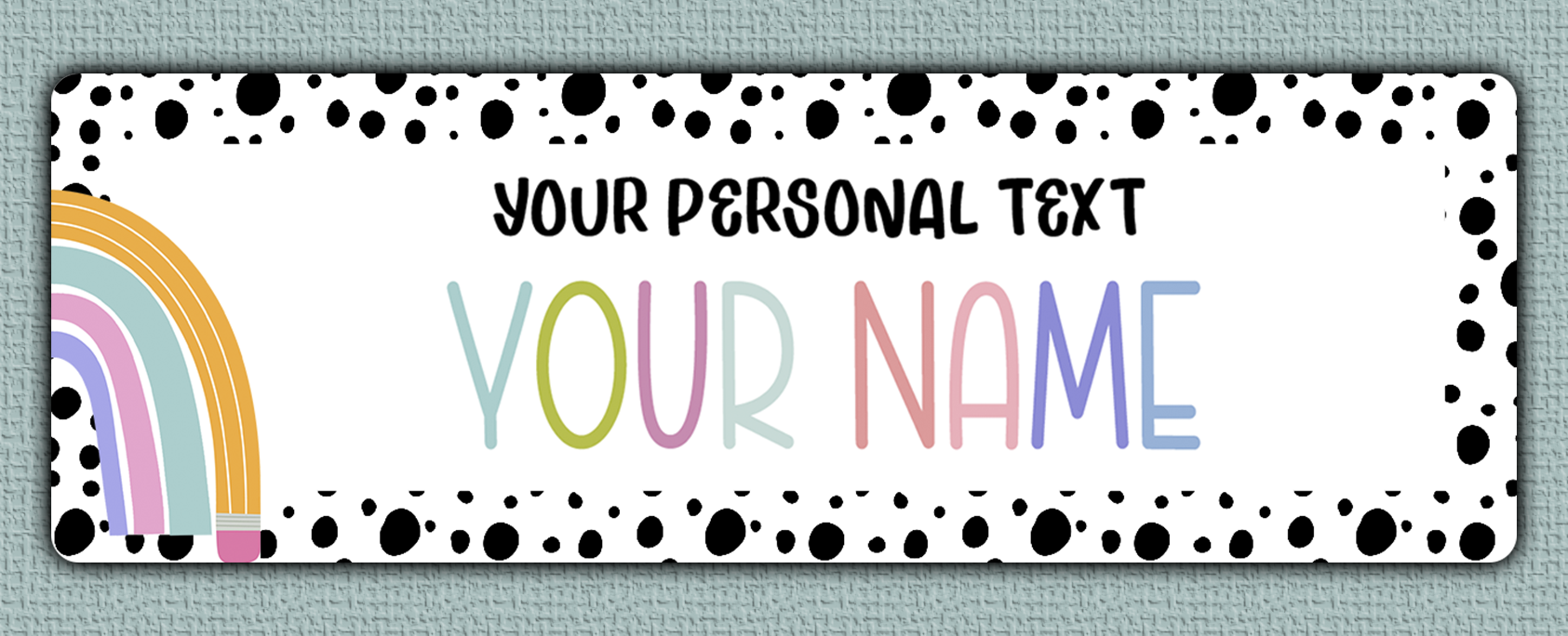 Rainbow Spotted Border Name Stickers - your own text option